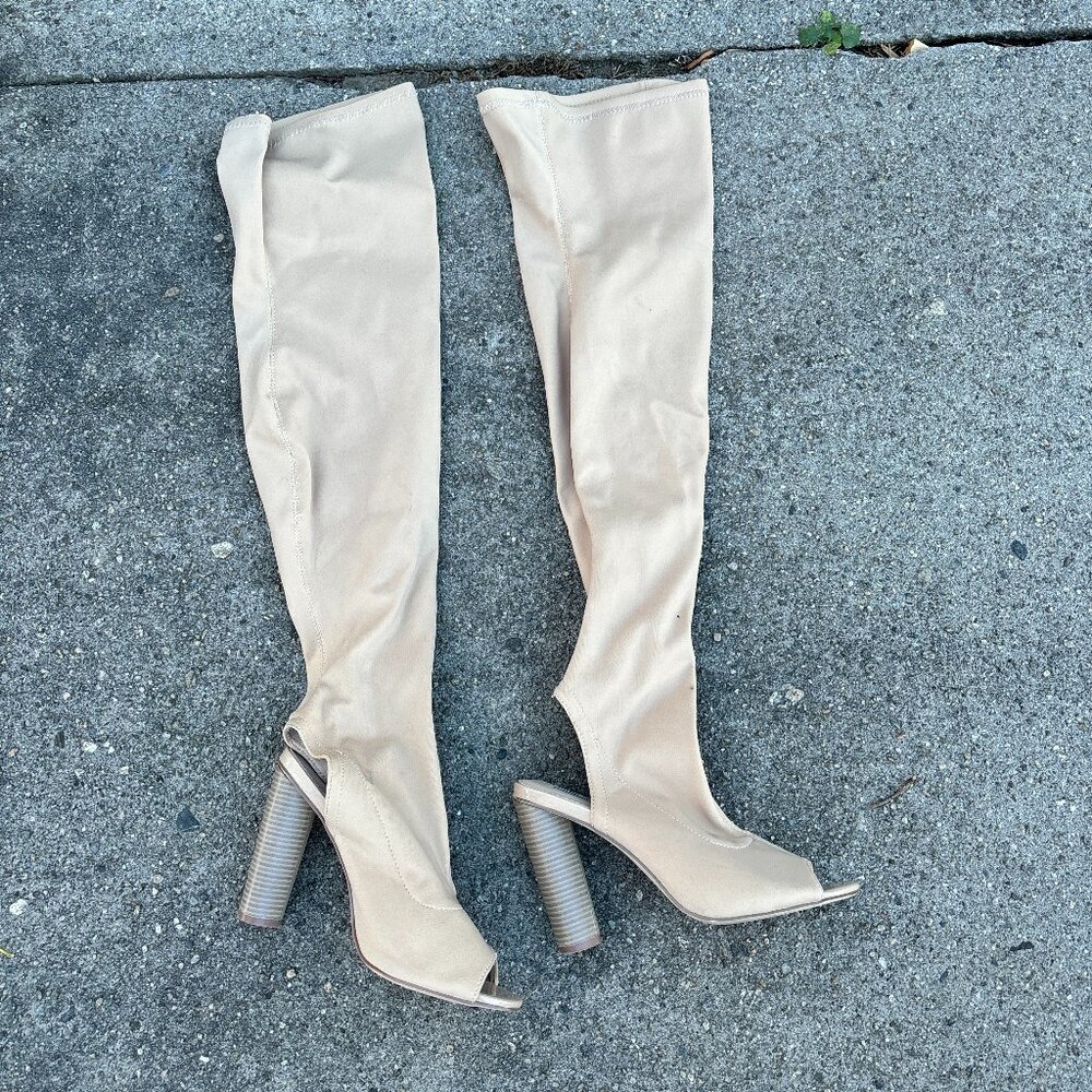 Open toe knee high boots